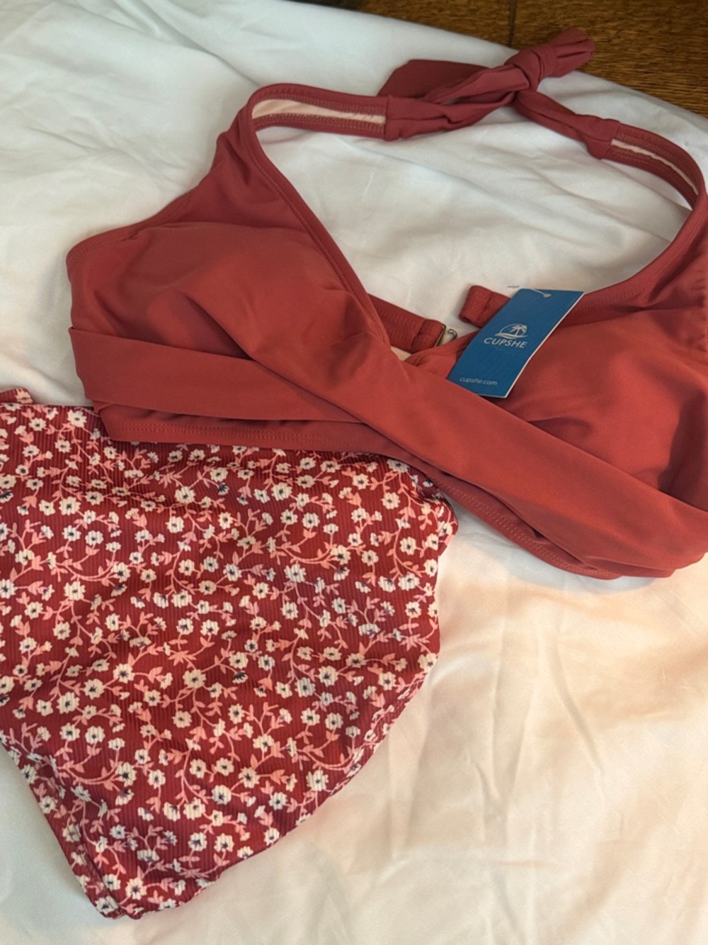 Cupshe Rust Red Floral Two-Piece Bikini Set